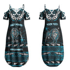 Personalised Ngati Porou Aotearoa Meri Kirihimete Couples Matching Summer Maxi Dress and Long Sleeve Button Shirt Maori Kiwi Bird Silver Fern Koru Pattern
