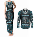Personalised Ngati Porou Aotearoa Meri Kirihimete Couples Matching Tank Maxi Dress and Long Sleeve Button Shirt Maori Kiwi Bird Silver Fern Koru Pattern