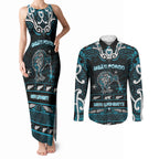 Personalised Ngati Porou Aotearoa Meri Kirihimete Couples Matching Tank Maxi Dress and Long Sleeve Button Shirt Maori Kiwi Bird Silver Fern Koru Pattern