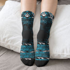 Personalised Ngati Porou Aotearoa Meri Kirihimete Crew Socks Maori Kiwi Bird Silver Fern Koru Pattern