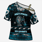 Personalised Ngati Porou Aotearoa Meri Kirihimete Cross Shoulder Shirt Maori Kiwi Bird Silver Fern Koru Pattern