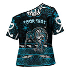 Personalised Ngati Porou Aotearoa Meri Kirihimete Cross Shoulder Shirt Maori Kiwi Bird Silver Fern Koru Pattern