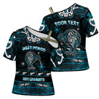 Personalised Ngati Porou Aotearoa Meri Kirihimete Cross Shoulder Shirt Maori Kiwi Bird Silver Fern Koru Pattern