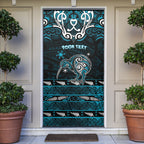 Personalised Ngati Porou Aotearoa Meri Kirihimete Door Cover Maori Kiwi Bird Silver Fern Koru Pattern