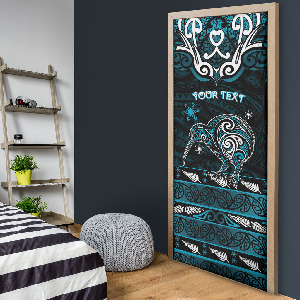 Personalised Ngati Porou Aotearoa Meri Kirihimete Door Cover Maori Kiwi Bird Silver Fern Koru Pattern