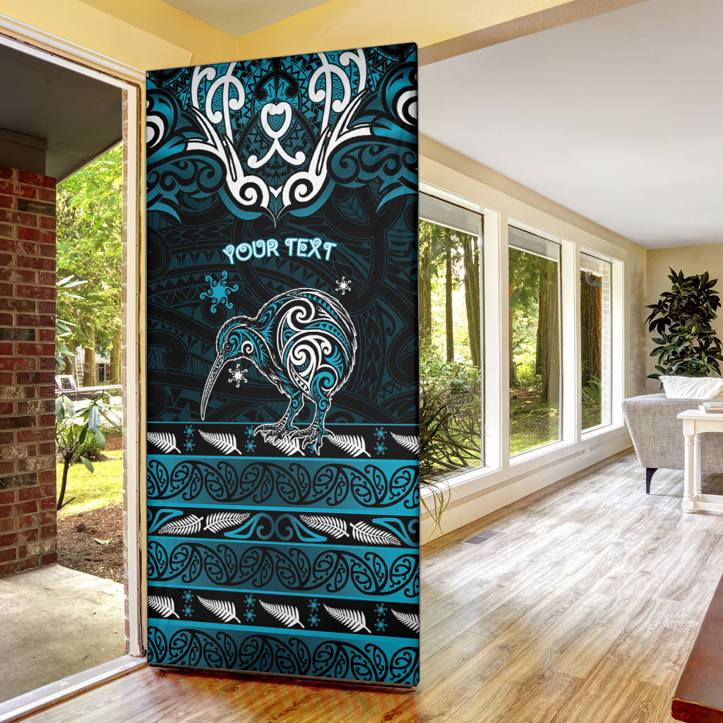 Personalised Ngati Porou Aotearoa Meri Kirihimete Door Cover Maori Kiwi Bird Silver Fern Koru Pattern