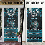 Personalised Ngati Porou Aotearoa Meri Kirihimete Door Cover Maori Kiwi Bird Silver Fern Koru Pattern