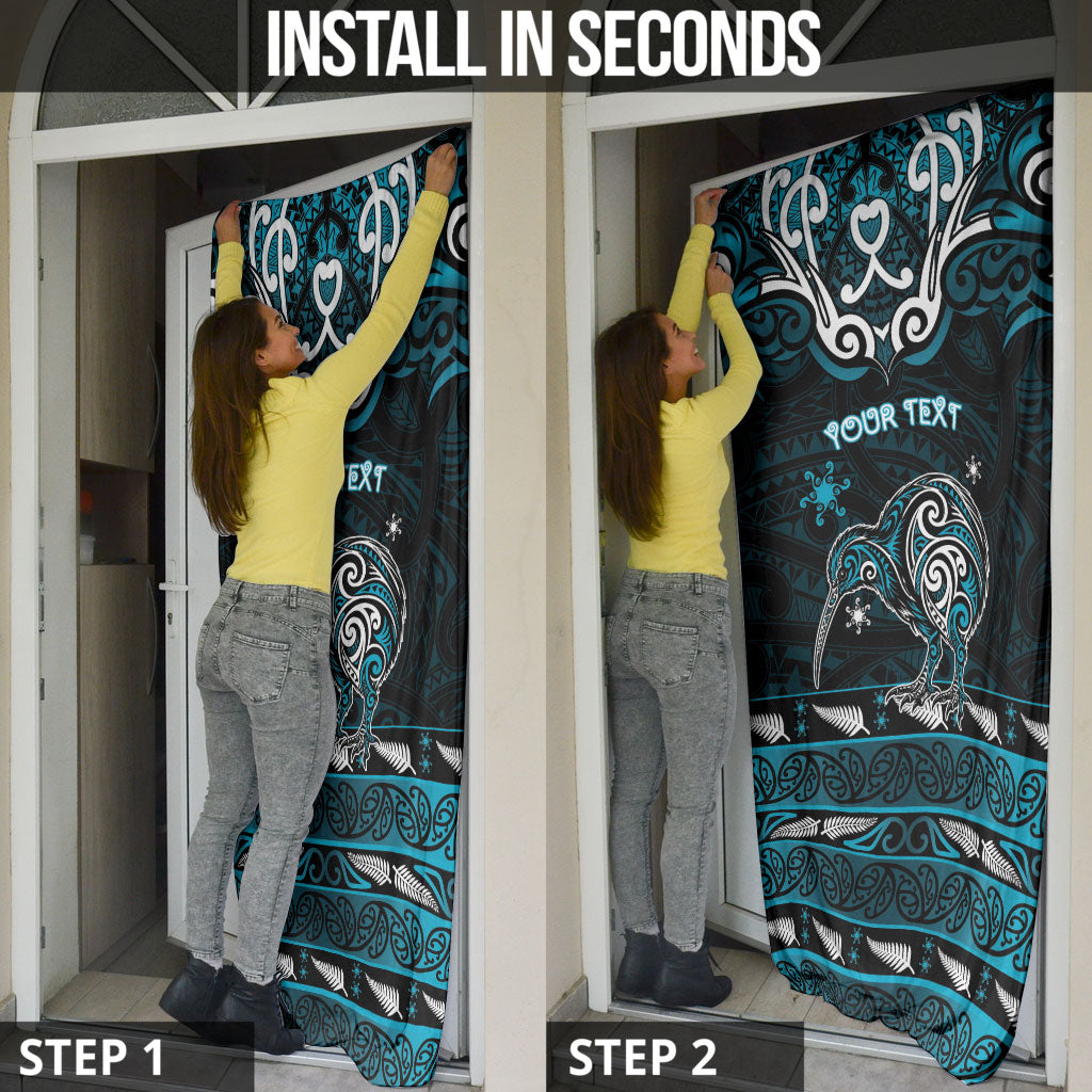 Personalised Ngati Porou Aotearoa Meri Kirihimete Door Cover Maori Kiwi Bird Silver Fern Koru Pattern