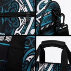 Ngati Porou Aotearoa Meri Kirihimete Duffle Bag Maori Kiwi Bird Silver Fern Koru Pattern
