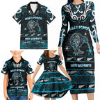 Personalised Ngati Porou Aotearoa Meri Kirihimete Family Matching Long Sleeve Bodycon Dress and Hawaiian Shirt Maori Kiwi Bird Silver Fern Koru Pattern