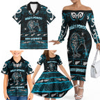 Personalised Ngati Porou Aotearoa Meri Kirihimete Family Matching Off The Shoulder Long Sleeve Dress and Hawaiian Shirt Maori Kiwi Bird Silver Fern Koru Pattern