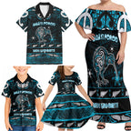 Personalised Ngati Porou Aotearoa Meri Kirihimete Family Matching Off Shoulder Maxi Dress and Hawaiian Shirt Maori Kiwi Bird Silver Fern Koru Pattern