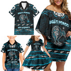 Personalised Ngati Porou Aotearoa Meri Kirihimete Family Matching Off Shoulder Short Dress and Hawaiian Shirt Maori Kiwi Bird Silver Fern Koru Pattern