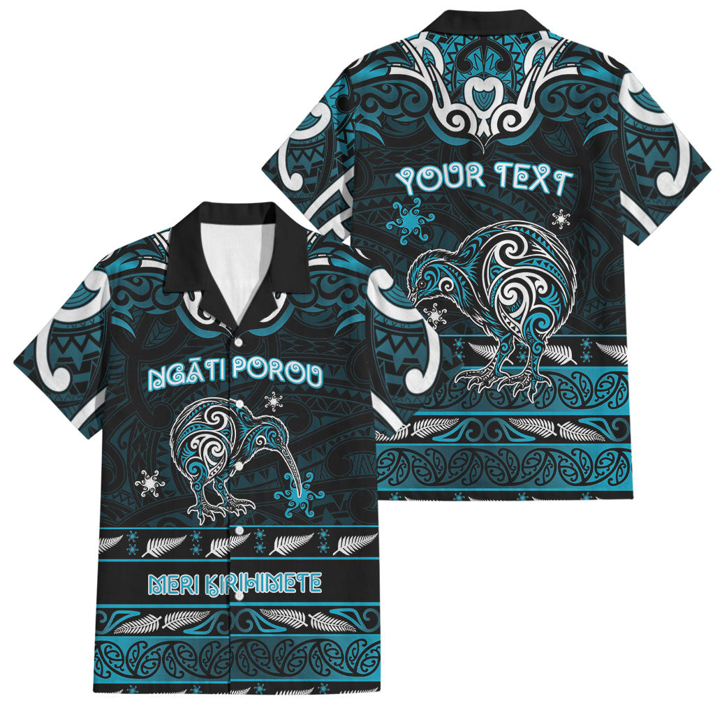 Personalised Ngati Porou Aotearoa Meri Kirihimete Family Matching Off Shoulder Short Dress and Hawaiian Shirt Maori Kiwi Bird Silver Fern Koru Pattern