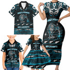 Personalised Ngati Porou Aotearoa Meri Kirihimete Family Matching Short Sleeve Bodycon Dress and Hawaiian Shirt Maori Kiwi Bird Silver Fern Koru Pattern