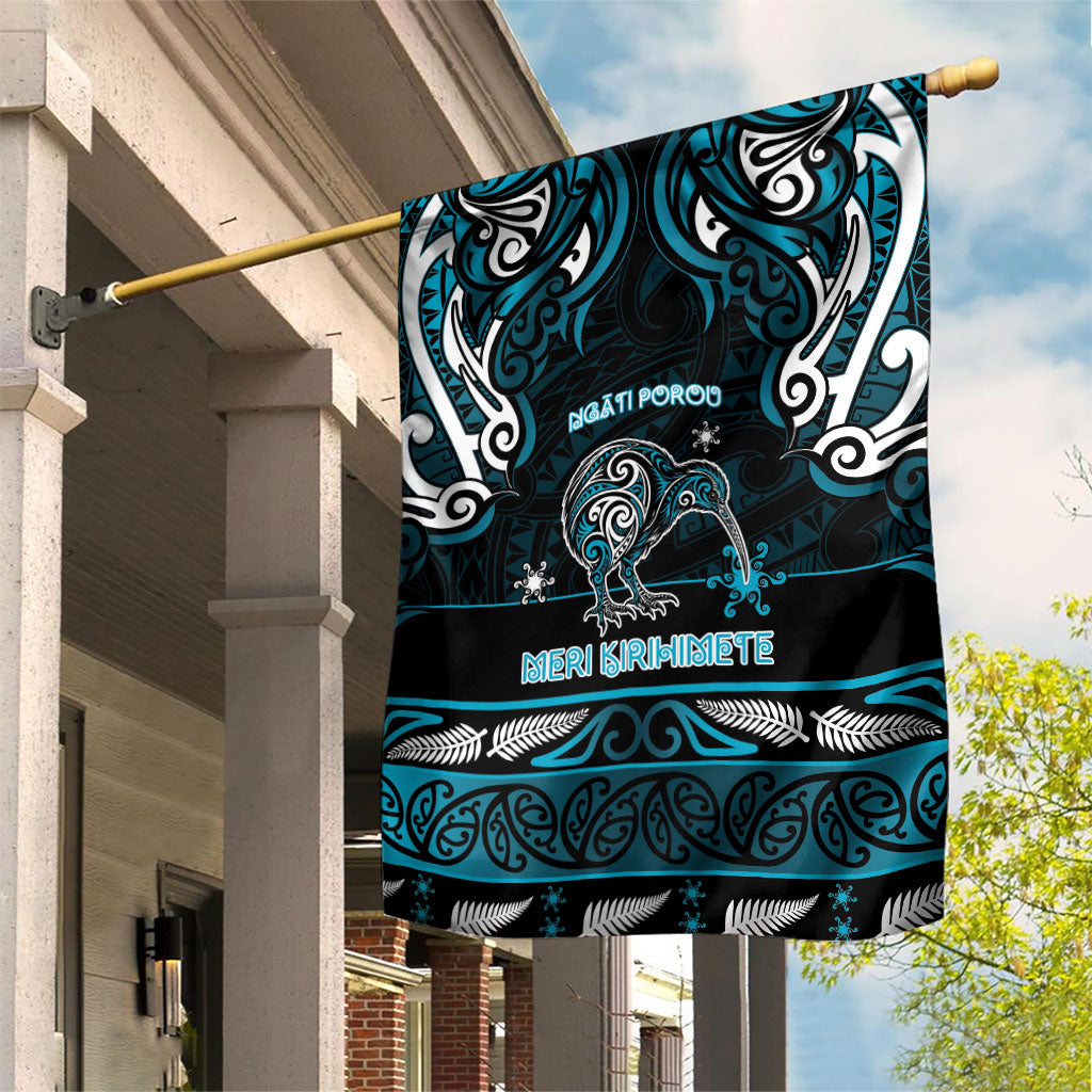 Ngati Porou Aotearoa Meri Kirihimete Garden Flag Maori Kiwi Bird Silver Fern Koru Pattern