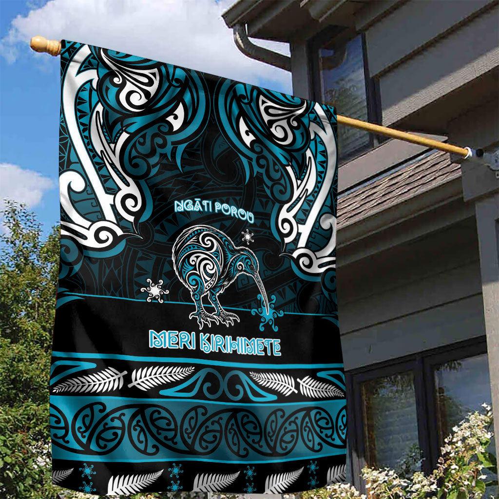 Ngati Porou Aotearoa Meri Kirihimete Garden Flag Maori Kiwi Bird Silver Fern Koru Pattern