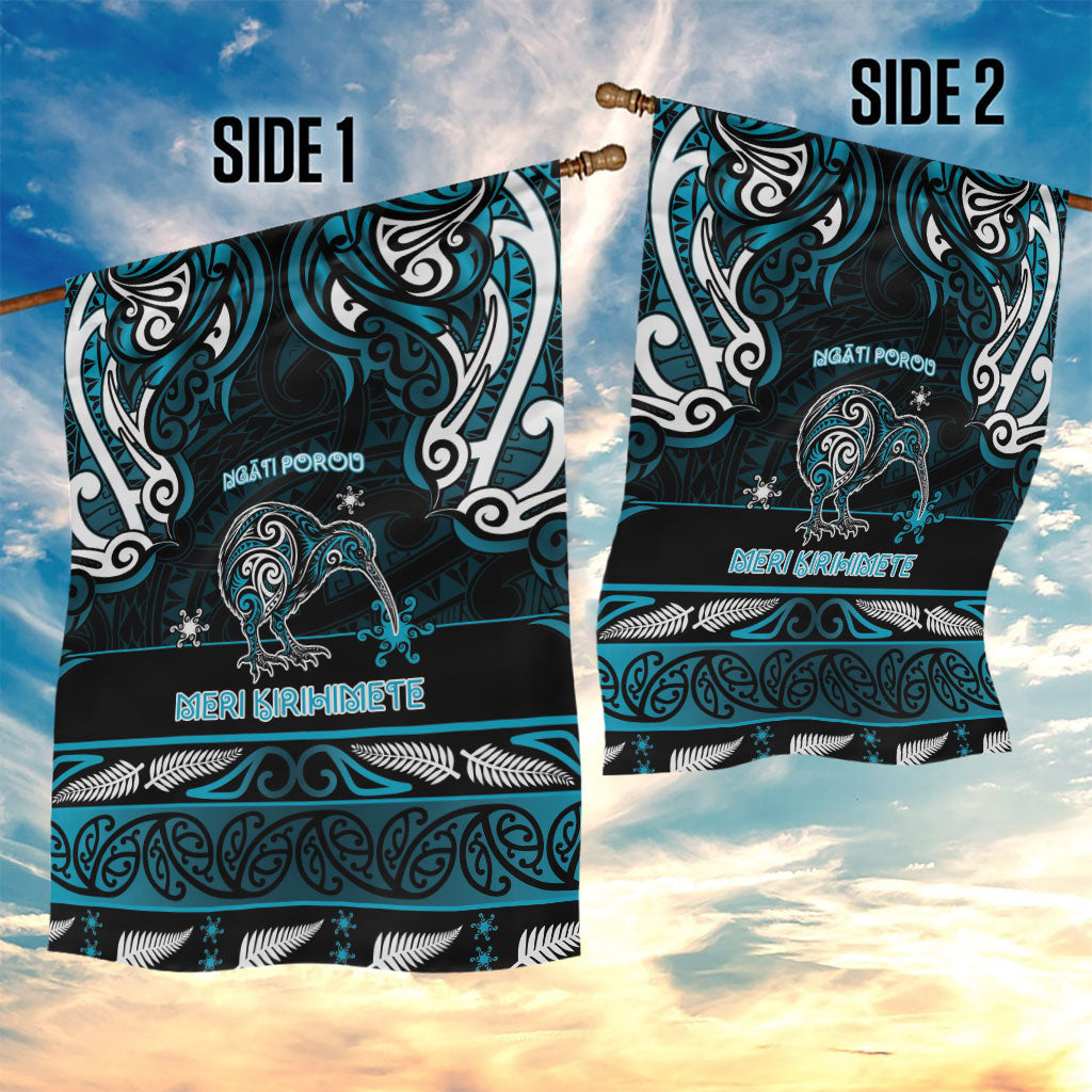 Ngati Porou Aotearoa Meri Kirihimete Garden Flag Maori Kiwi Bird Silver Fern Koru Pattern