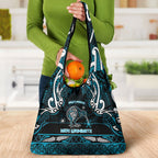 Ngati Porou Aotearoa Meri Kirihimete Grocery Bag Maori Kiwi Bird Silver Fern Koru Pattern