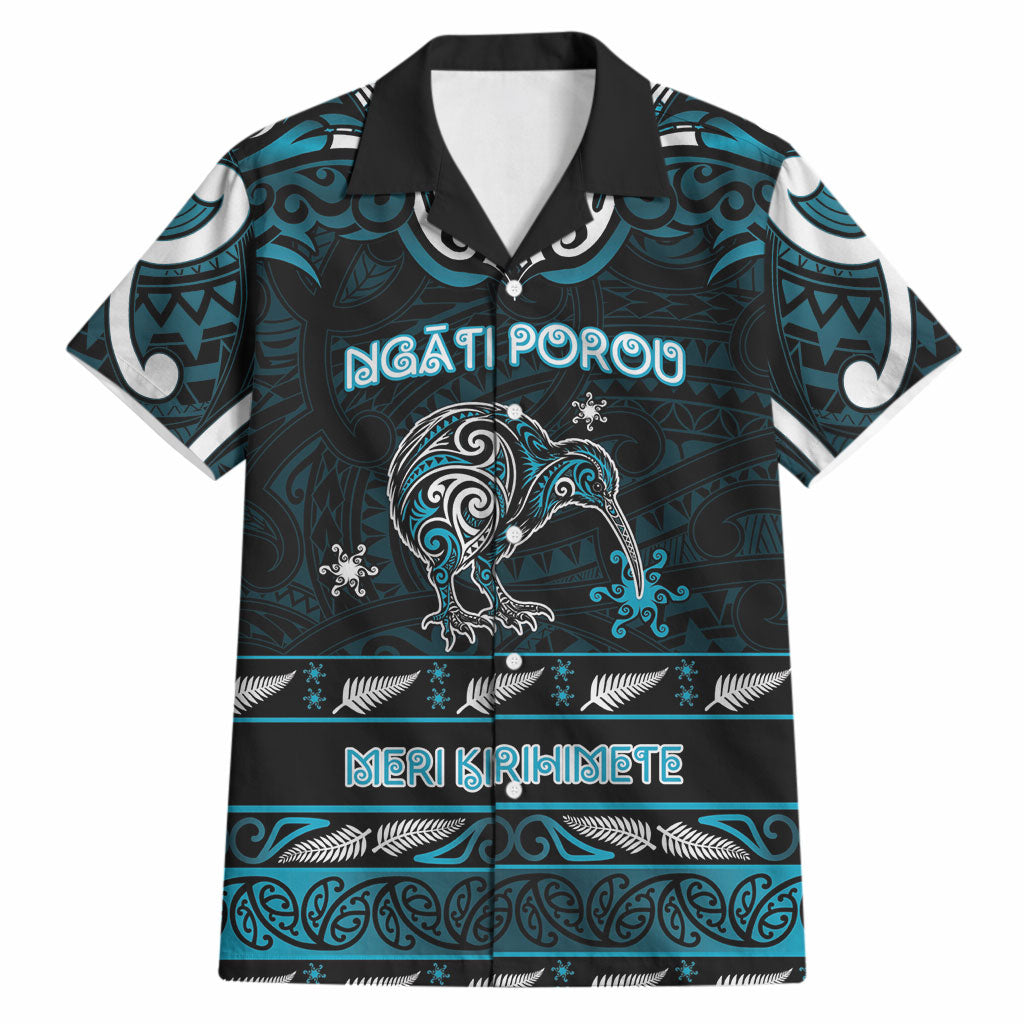 Personalised Ngati Porou Aotearoa Meri Kirihimete Hawaiian Shirt Maori Kiwi Bird Silver Fern Koru Pattern