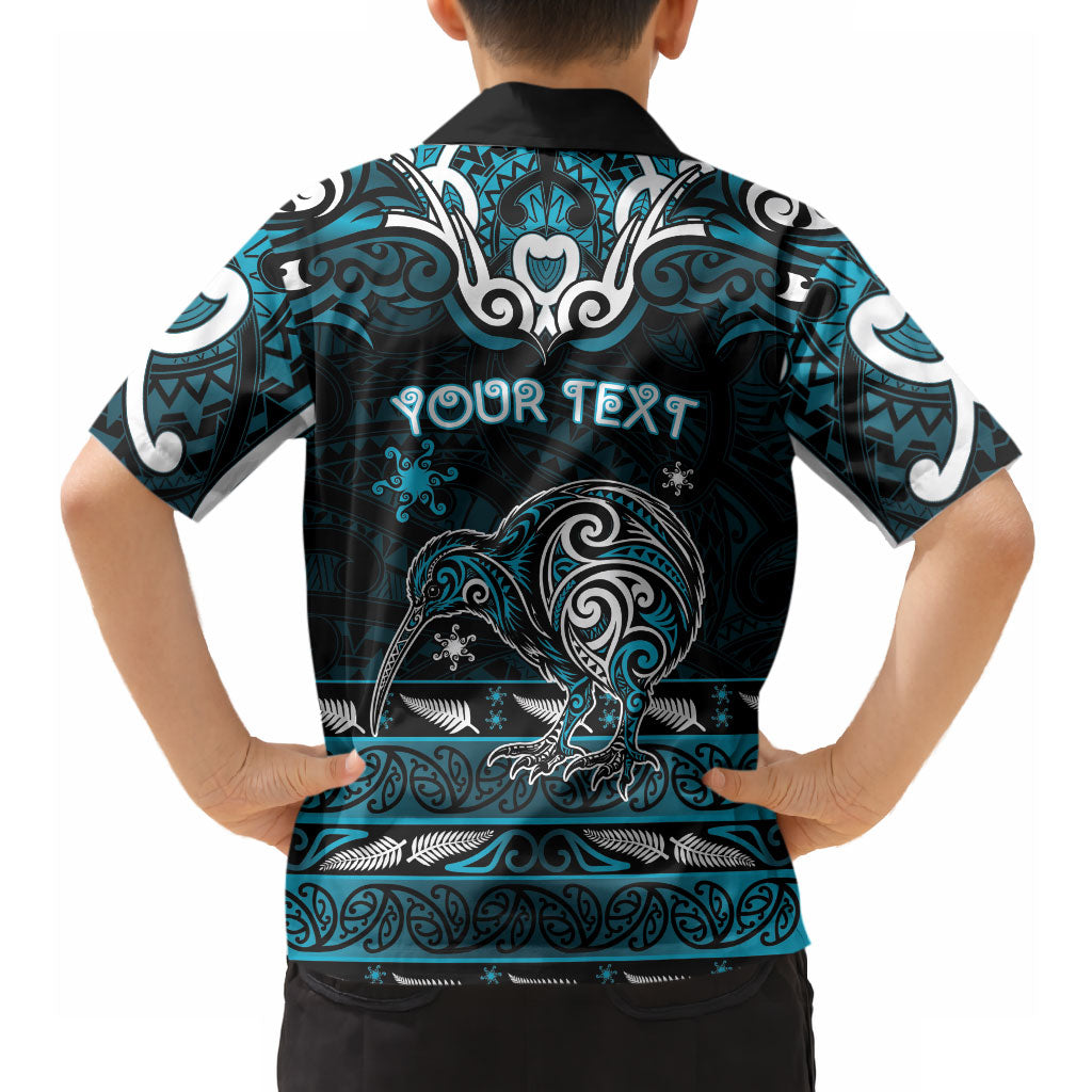 Personalised Ngati Porou Aotearoa Meri Kirihimete Hawaiian Shirt Maori Kiwi Bird Silver Fern Koru Pattern