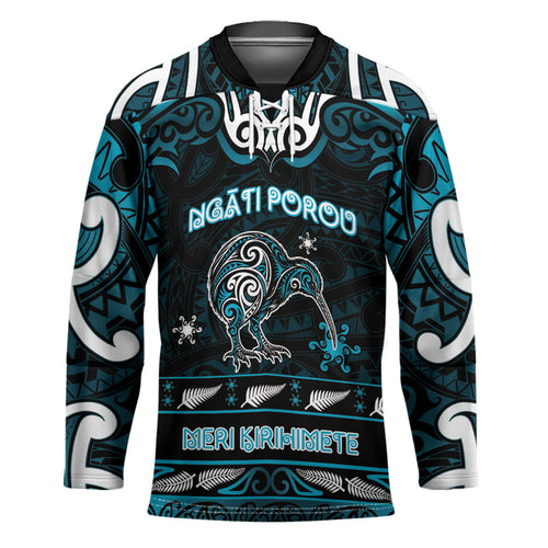 Personalised Ngati Porou Aotearoa Meri Kirihimete Hockey Jersey Maori Kiwi Bird Silver Fern Koru Pattern