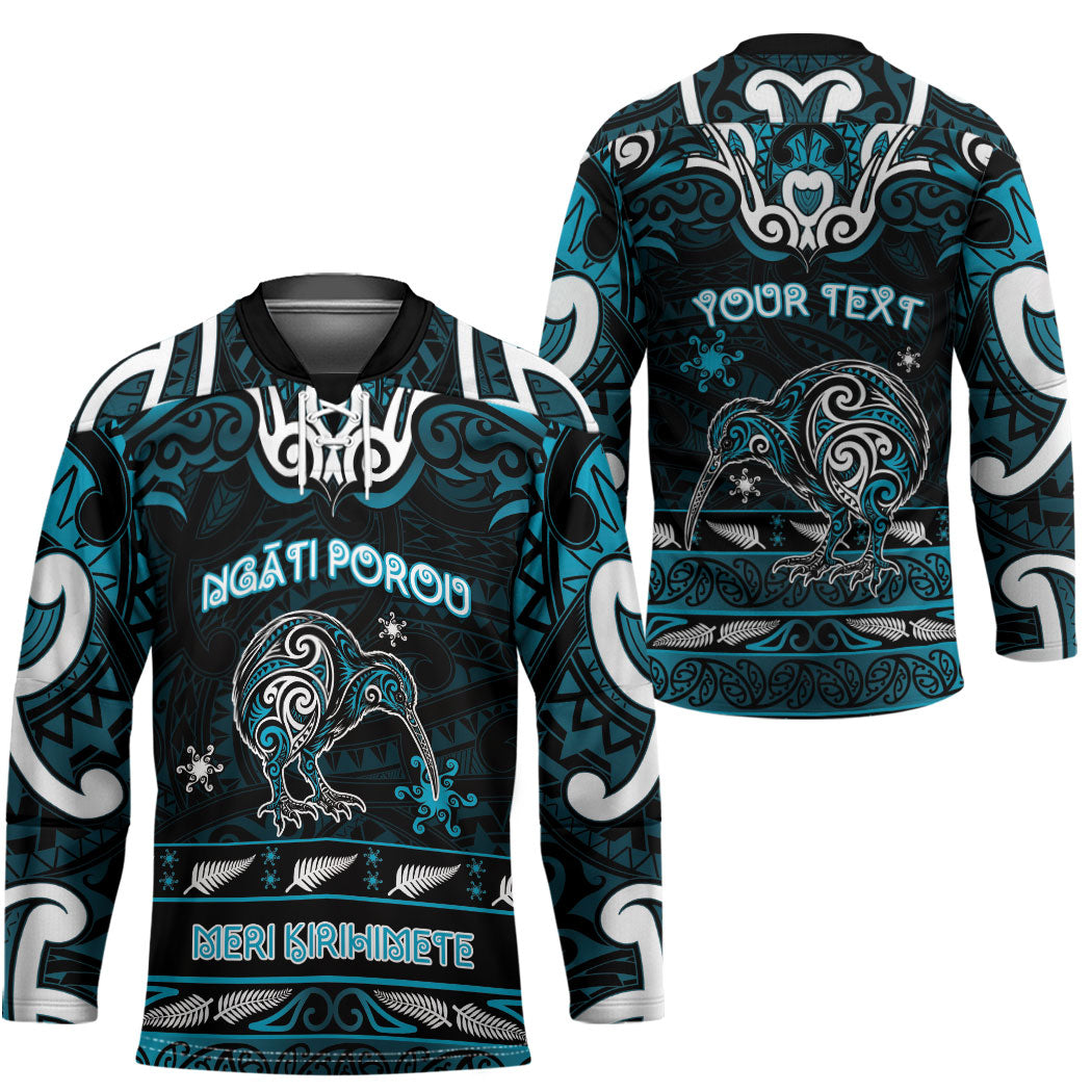 Personalised Ngati Porou Aotearoa Meri Kirihimete Hockey Jersey Maori Kiwi Bird Silver Fern Koru Pattern