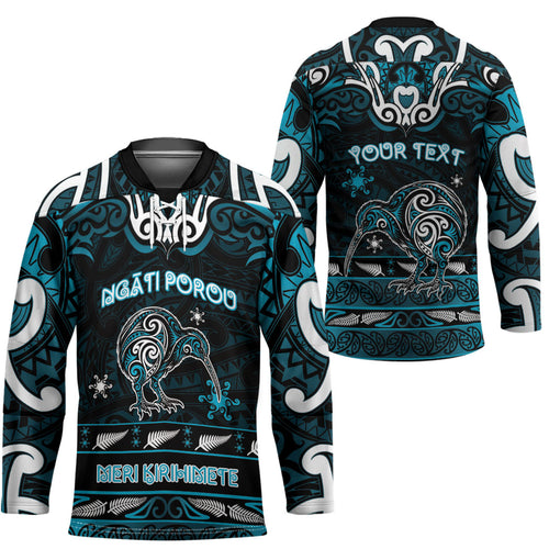 Personalised Ngati Porou Aotearoa Meri Kirihimete Hockey Jersey Maori Kiwi Bird Silver Fern Koru Pattern
