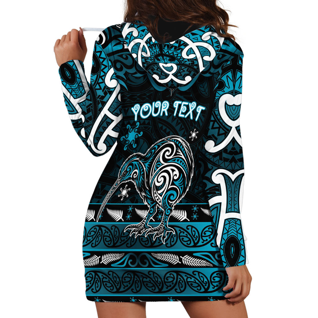 Personalised Ngati Porou Aotearoa Meri Kirihimete Hoodie Dress Maori Kiwi Bird Silver Fern Koru Pattern