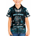 Personalised Ngati Porou Aotearoa Meri Kirihimete Kid Hawaiian Shirt Maori Kiwi Bird Silver Fern Koru Pattern