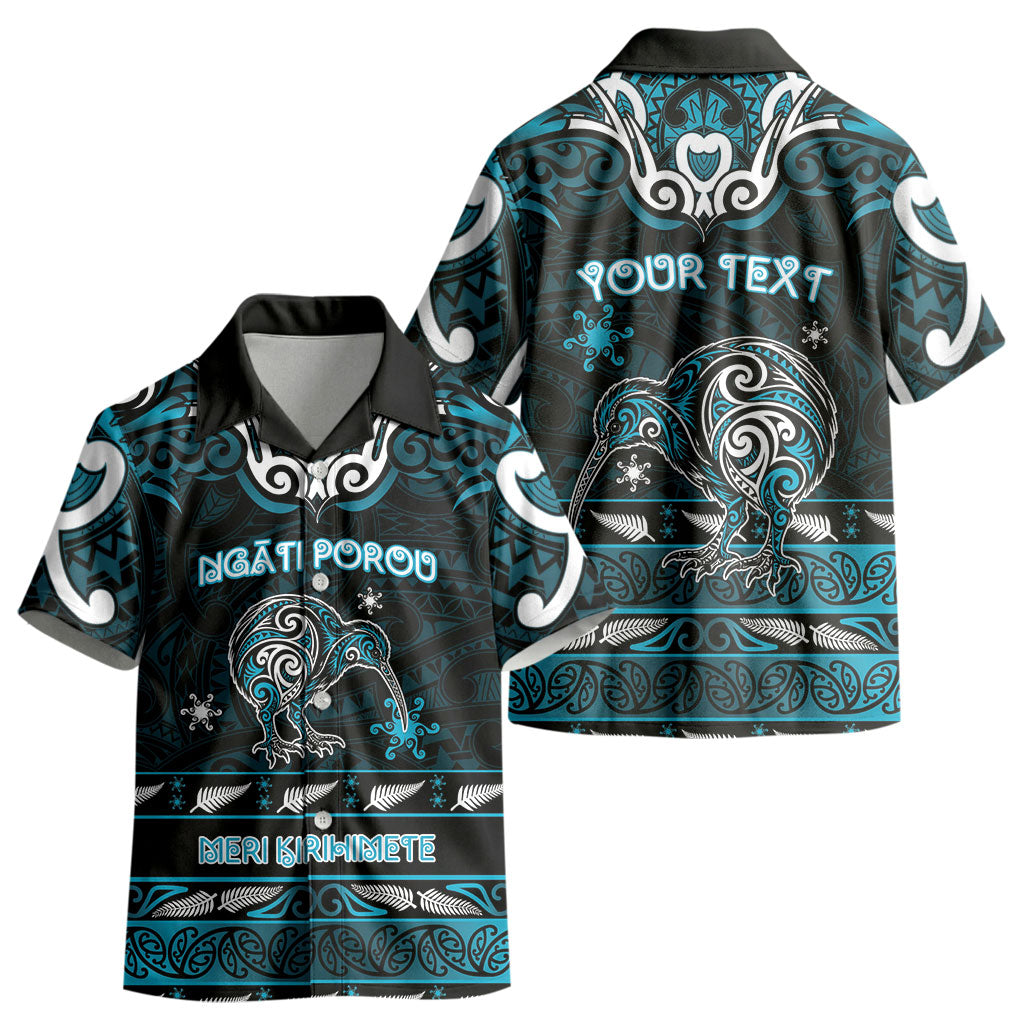 Personalised Ngati Porou Aotearoa Meri Kirihimete Kid Hawaiian Shirt Maori Kiwi Bird Silver Fern Koru Pattern