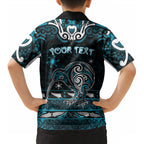 Personalised Ngati Porou Aotearoa Meri Kirihimete Kid Hawaiian Shirt Maori Kiwi Bird Silver Fern Koru Pattern