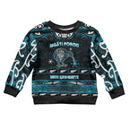 Personalised Ngati Porou Aotearoa Meri Kirihimete Kid Ugly Christmas Sweater Maori Kiwi Bird Silver Fern Koru Pattern