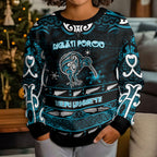 Personalised Ngati Porou Aotearoa Meri Kirihimete Kid Ugly Christmas Sweater Maori Kiwi Bird Silver Fern Koru Pattern