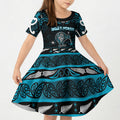 Personalised Ngati Porou Aotearoa Meri Kirihimete Kid Short Sleeve Dress Maori Kiwi Bird Silver Fern Koru Pattern