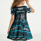 Personalised Ngati Porou Aotearoa Meri Kirihimete Kid Short Sleeve Dress Maori Kiwi Bird Silver Fern Koru Pattern