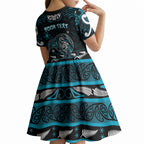 Personalised Ngati Porou Aotearoa Meri Kirihimete Kid Short Sleeve Dress Maori Kiwi Bird Silver Fern Koru Pattern