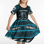 Personalised Ngati Porou Aotearoa Meri Kirihimete Kid Short Sleeve Dress Maori Kiwi Bird Silver Fern Koru Pattern