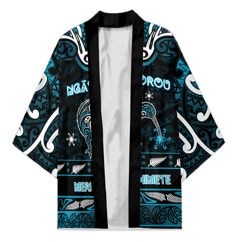 Personalised Ngati Porou Aotearoa Meri Kirihimete Kimono Maori Kiwi Bird Silver Fern Koru Pattern