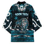 Personalised Ngati Porou Aotearoa Meri Kirihimete Kimono Maori Kiwi Bird Silver Fern Koru Pattern