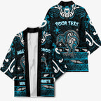 Personalised Ngati Porou Aotearoa Meri Kirihimete Kimono Maori Kiwi Bird Silver Fern Koru Pattern