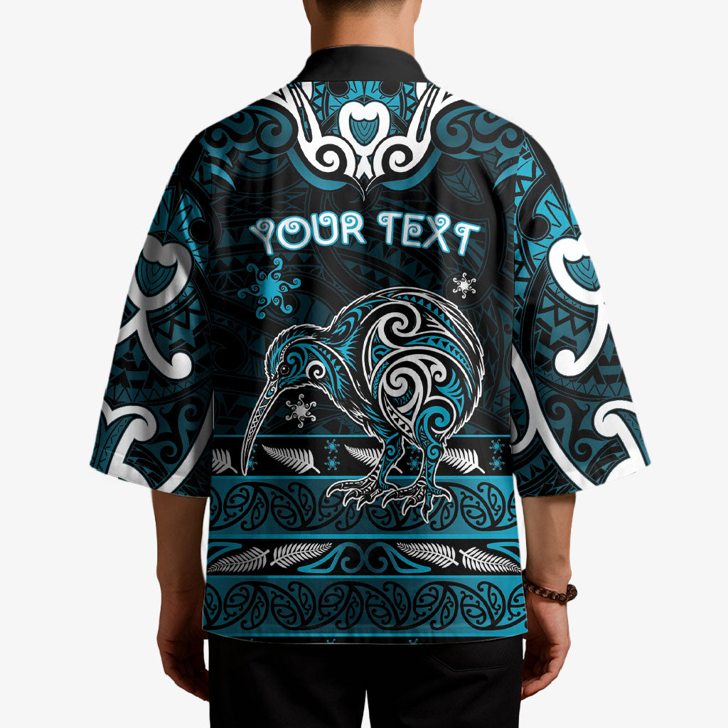 Personalised Ngati Porou Aotearoa Meri Kirihimete Kimono Maori Kiwi Bird Silver Fern Koru Pattern