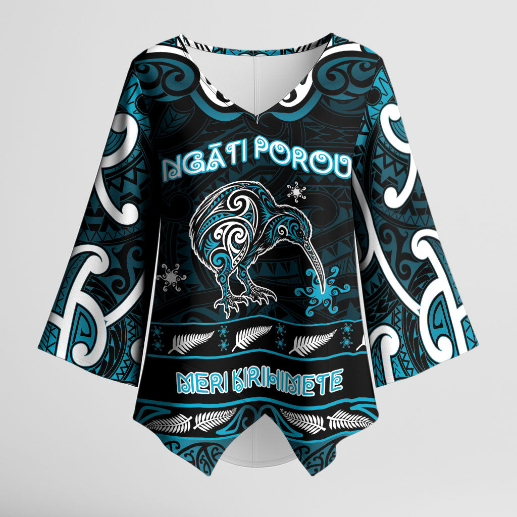 Personalised Ngati Porou Aotearoa Meri Kirihimete Kimono Sleeve Blouse Maori Kiwi Bird Silver Fern Koru Pattern