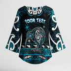 Personalised Ngati Porou Aotearoa Meri Kirihimete Kimono Sleeve Blouse Maori Kiwi Bird Silver Fern Koru Pattern