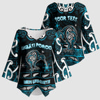 Personalised Ngati Porou Aotearoa Meri Kirihimete Kimono Sleeve Blouse Maori Kiwi Bird Silver Fern Koru Pattern