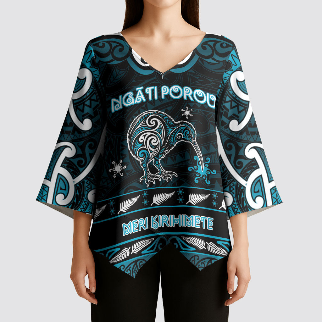 Personalised Ngati Porou Aotearoa Meri Kirihimete Kimono Sleeve Blouse Maori Kiwi Bird Silver Fern Koru Pattern