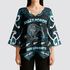 Personalised Ngati Porou Aotearoa Meri Kirihimete Kimono Sleeve Blouse Maori Kiwi Bird Silver Fern Koru Pattern