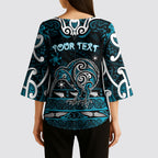 Personalised Ngati Porou Aotearoa Meri Kirihimete Kimono Sleeve Blouse Maori Kiwi Bird Silver Fern Koru Pattern