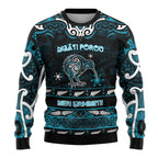 Personalised Ngati Porou Aotearoa Meri Kirihimete Ugly Christmas Sweater Maori Kiwi Bird Silver Fern Koru Pattern