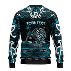 Personalised Ngati Porou Aotearoa Meri Kirihimete Ugly Christmas Sweater Maori Kiwi Bird Silver Fern Koru Pattern